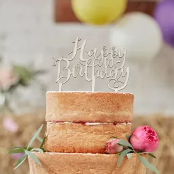 Tortentopper Happy Birthday aus Holz