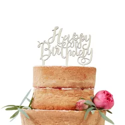 Tortentopper Happy Birthday aus Holz