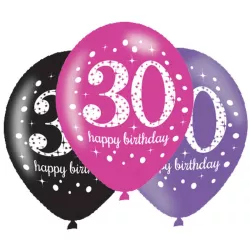 Ballons Joyeux Anniversaire 30 ans, 6 ballons en latex