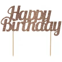 Cake topper "Happy Birthday" - glittery pink gold