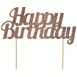 Cake topper "Happy Birthday" - glittery pink gold