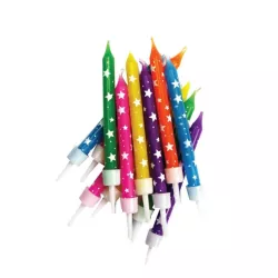 Bougies multicolores avec étoiles, 12 pièces