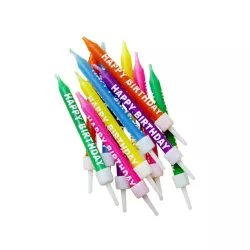 Bougies Happy Birthday multicolores, 12 pièces