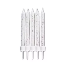 Candele Glitter bianche, set da 10 con supporti (7,5 cm)