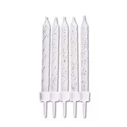 Bougies blanches scintillantes, set de 10 avec supports (7,5 cm)