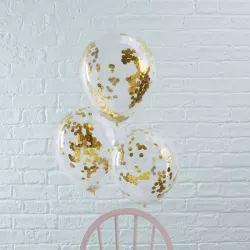 Konfetti Ballons Gold, 5er-Set (Ø 30 cm)