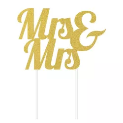 Mrs & Mrs Cake topper Gold Glitter