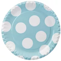 Piatto di carta azzurro con grandi pois, 10 pezzi