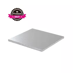 Piatto per torta quadrato extra resistente argento 30 x 30 cm