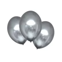 Metallic silver balloons, pack of 6 (Ø 27.5 cm)