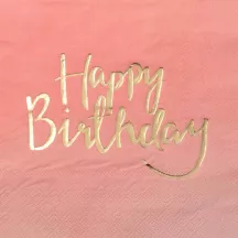 Serviettes Happy Birthday rose, 20 pièces
