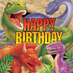 Servietten Happy Birthday Dinosaurier, 16 Stück