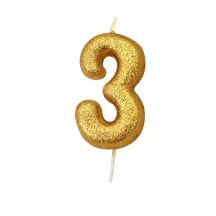 Number candle 3 gold glitter