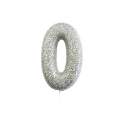 Zahlenkerze 0 Silber Glitzer