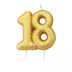Bougie numérotée 18 or scintillant