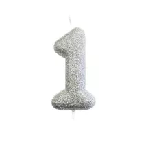 Zahlenkerze 1 Silber Glitzer