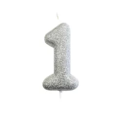 Zahlenkerze 1 Silber Glitzer