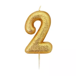 Number candle 2 gold glitter