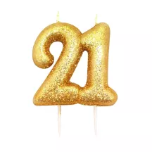 Zahlenkerze 21 Gold Glitzer