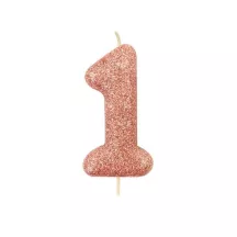 Number candle 1 rose gold glitter