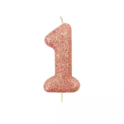 Bougie numérotée 1 or rose scintillant