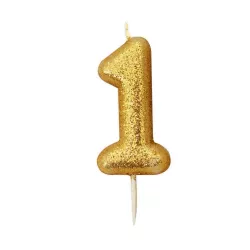 Zahlenkerze 1 Gold Glitzer