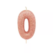 Number candle 0 rose gold glitter