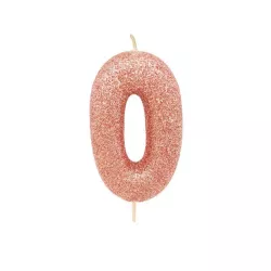 Number candle 0 rose gold glitter