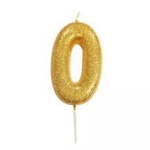 Zahlenkerze 0 Gold Glitzer