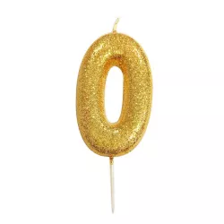 Number candle 0 gold glitter