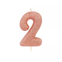 Zahlenkerze 2 Rosegold Glitzer