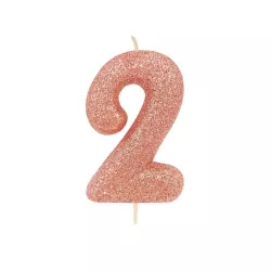 Bougie numéro 2 or rose scintillant