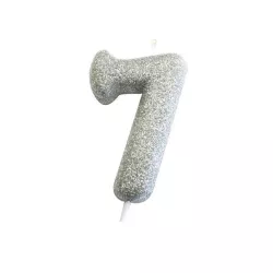 Number candle 7 silver glitter