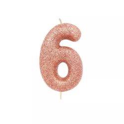 Number candle 6 rose gold glitter