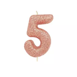 Candela numerata 5 Oro Rosa Glitter
