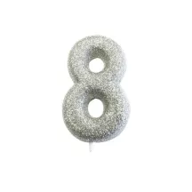 Bougie numérotée 8 argent scintillant