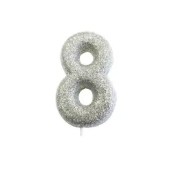 Candela numerata 8 Glitter Argento