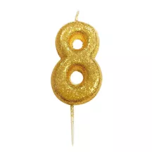 Number candle 8 gold glitter