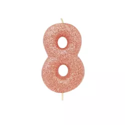 Number candle 8 rose gold glitter