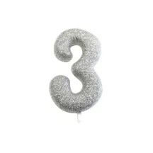 Number candle 3 silver glitter
