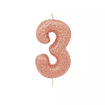 Bougie numéro 3 or rose scintillant