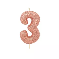 Bougie numéro 3 or rose scintillant