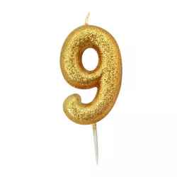 Bougie numérotée 9 or scintillant