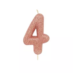 Number candle 4 rose gold glitter