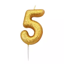 Bougie numérotée 5 or scintillant