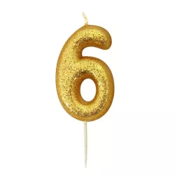 Number candle 6 gold glitter