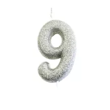 Zahlenkerze 9 Silber Glitzer