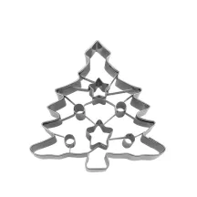 Christmas tree cookie cutter with stars and baubles made of stainless steel
