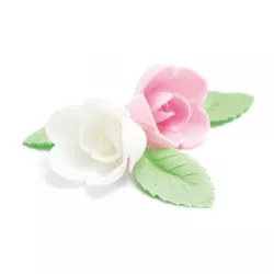 Rose e foglie in carta commestibile - Colori disponibili: Bianco e rosa