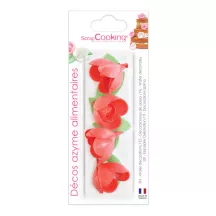 Rose e foglie in carta commestibile - Colori disponibili: rosso